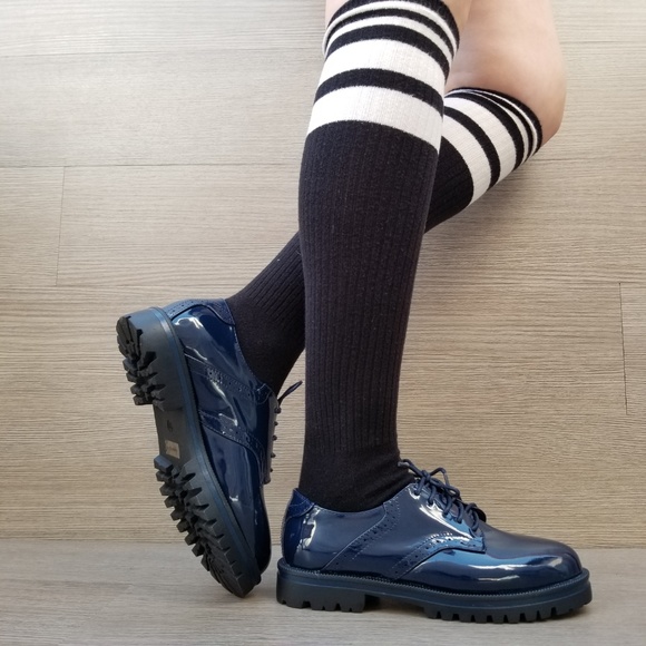 Blue Vinyl Patent Leather Chunky Oxford Creepers - Picture 3 of 8